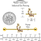 14G Clear CZ Gem Gold Tone Mom Baby Giraffe Industrial Barbell 38mm - BodyCandy - Flyclothing LLC