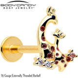 16G 5/16 Clear CZ Gem Gold Tone Mom Baby Giraffe Flatback Stud - BodyCandy - Flyclothing LLC