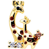 16G 5/16 Clear CZ Gem Gold Tone Mom Baby Giraffe Flatback Stud - BodyCandy - Flyclothing LLC