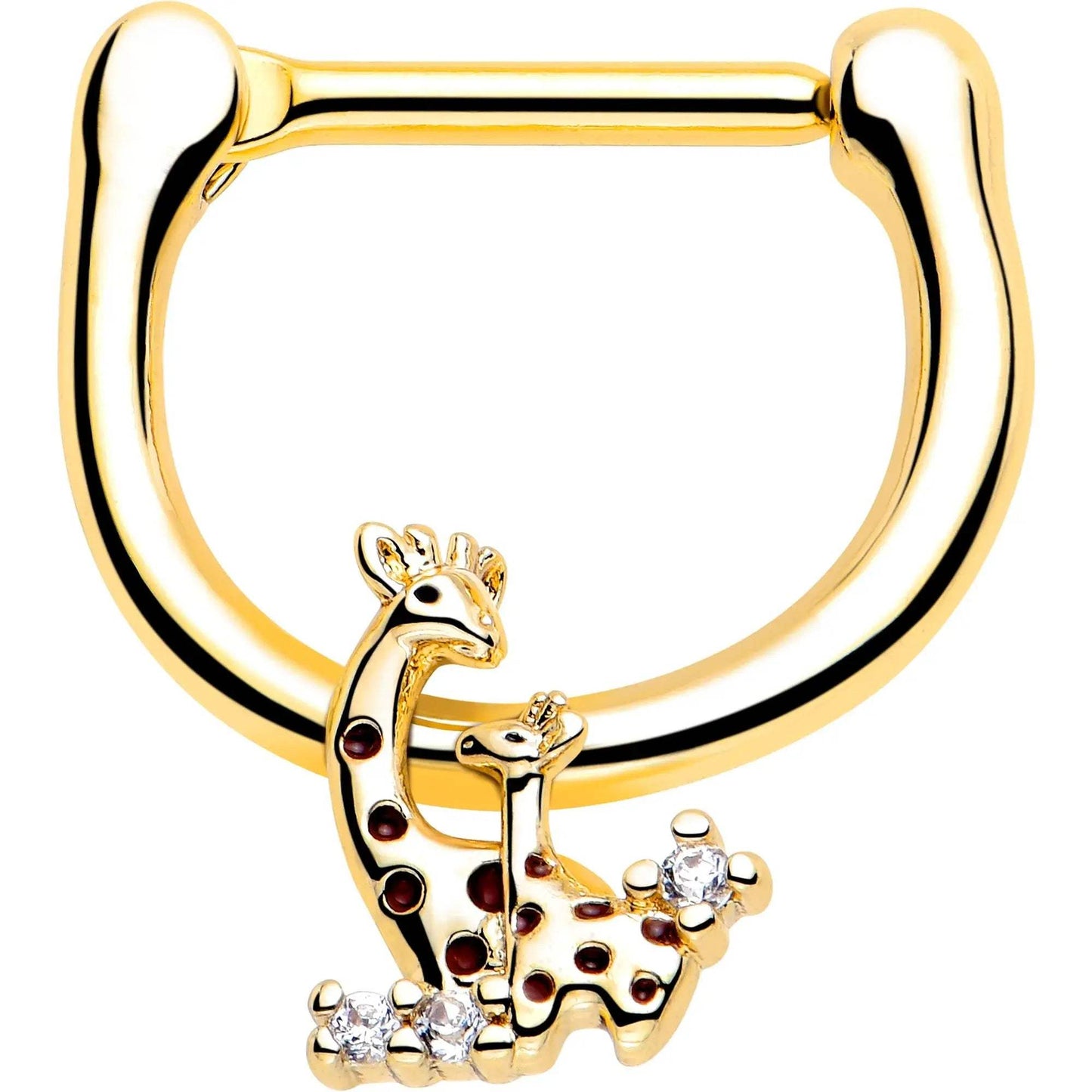 16G 5/16 Clear CZ Gem Gold Tone Mom Baby Giraffe Cartilage Clicker - BodyCandy - Flyclothing LLC
