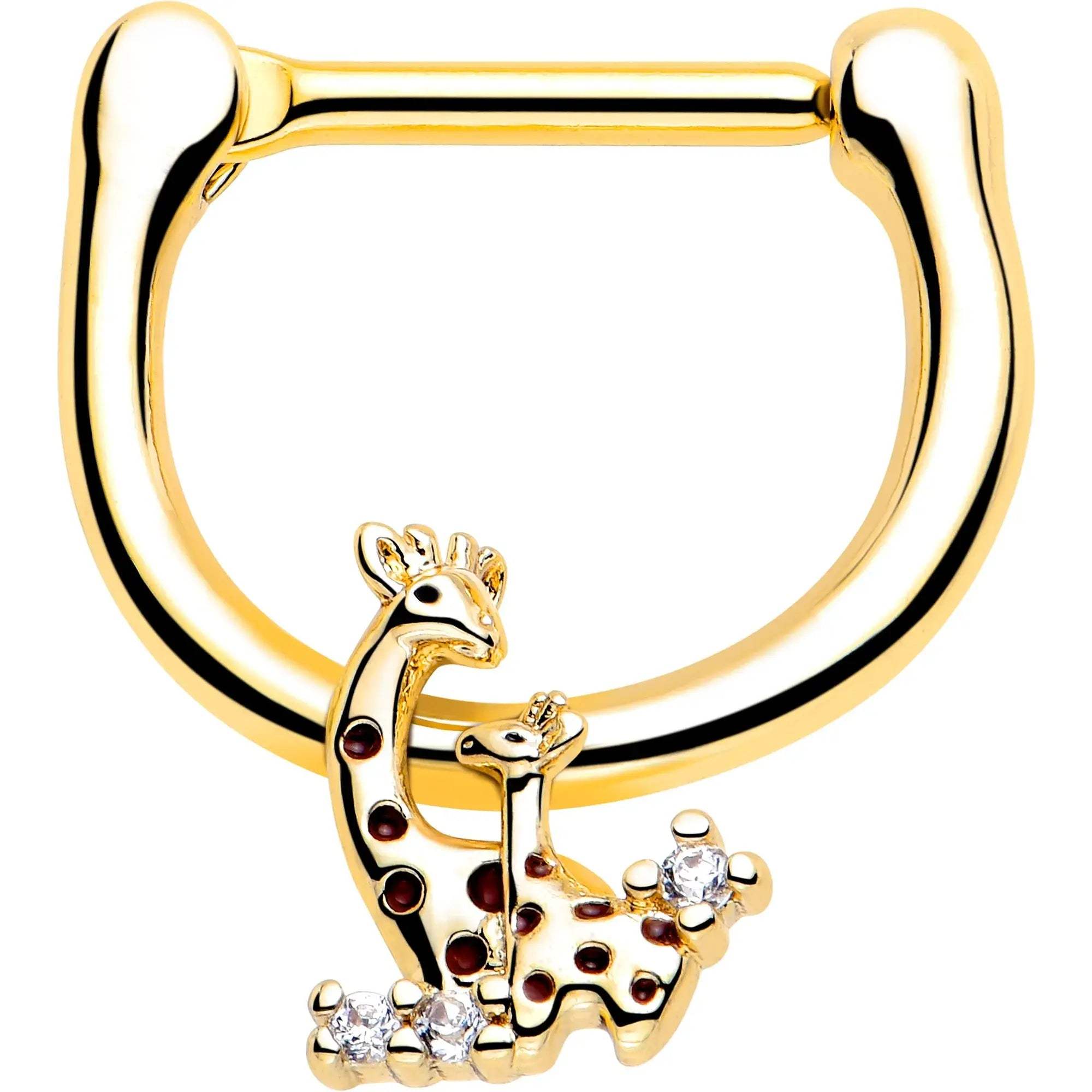 16G 5/16 Clear CZ Gem Gold Tone Mom Baby Giraffe Cartilage Clicker - BodyCandy - Flyclothing LLC
