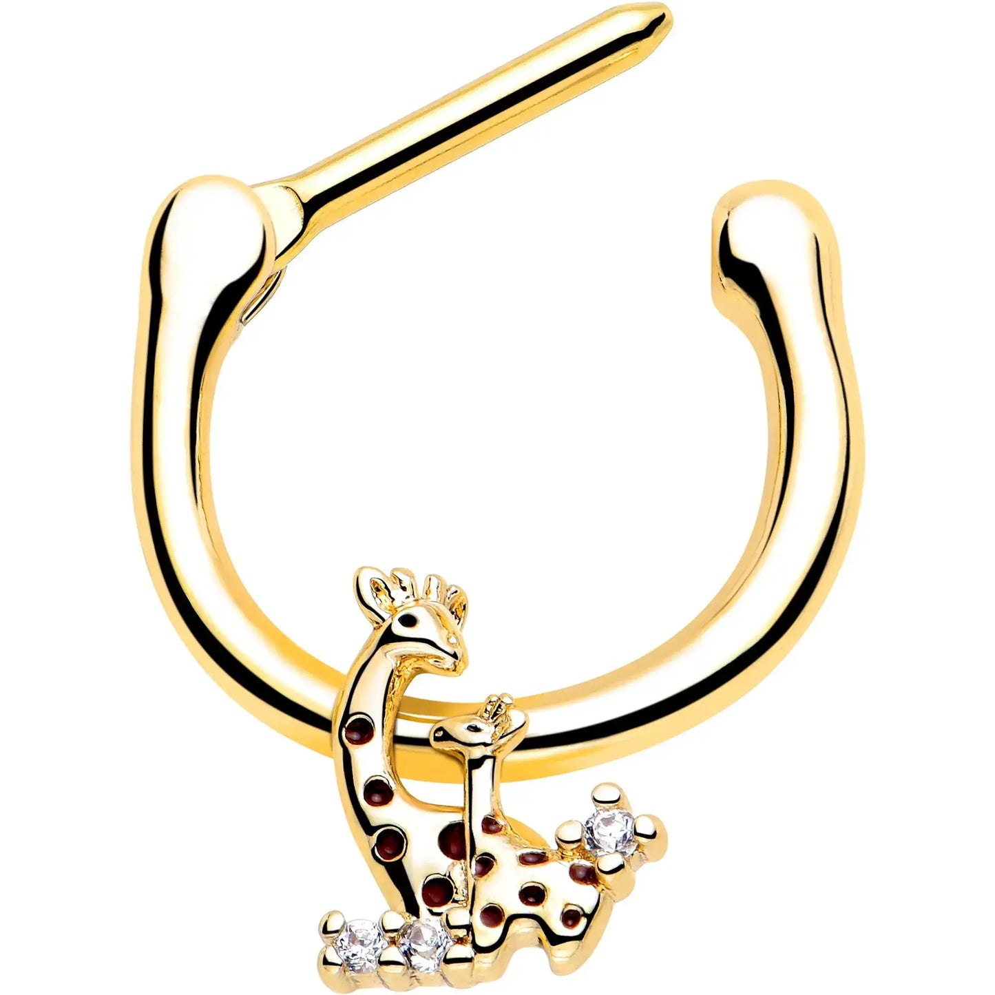 16G 5/16 Clear CZ Gem Gold Tone Mom Baby Giraffe Cartilage Clicker - BodyCandy - Flyclothing LLC