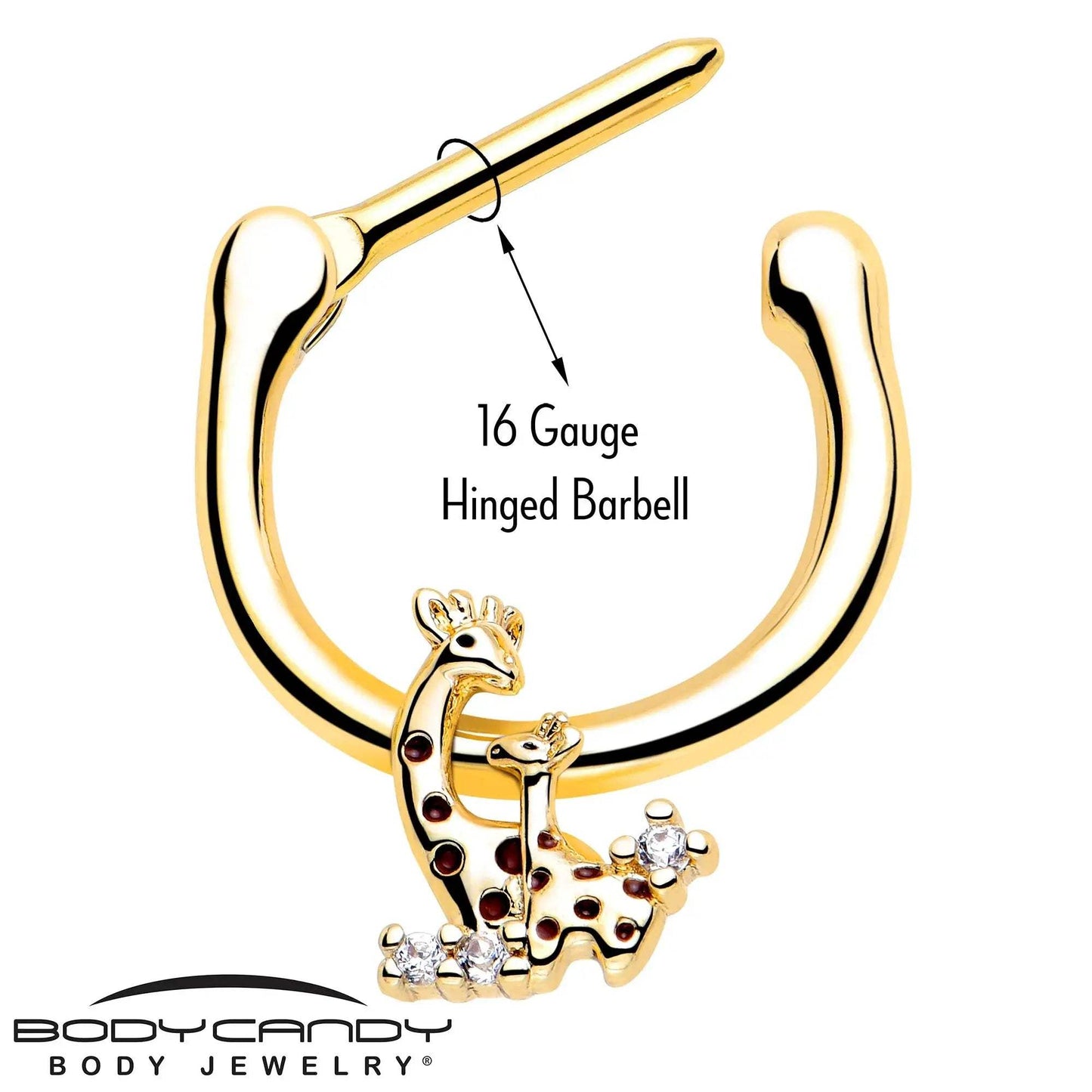 16G 5/16 Clear CZ Gem Gold Tone Mom Baby Giraffe Cartilage Clicker - BodyCandy - Flyclothing LLC