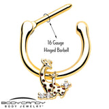 16G 5/16 Clear CZ Gem Gold Tone Mom Baby Giraffe Cartilage Clicker - BodyCandy - Flyclothing LLC