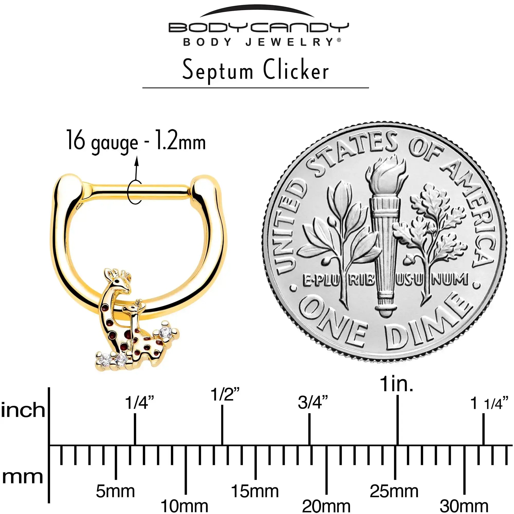 16G 5/16 Clear CZ Gem Gold Tone Mom Baby Giraffe Cartilage Clicker - BodyCandy - Flyclothing LLC