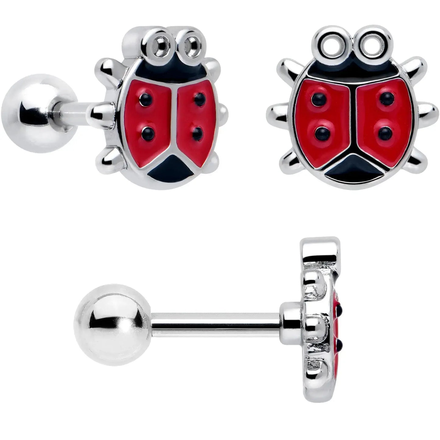 16G 1/4 Ladybug Hippie Flower Cartilage Tragus Earring Set of 3 - BodyCandy - Flyclothing LLC