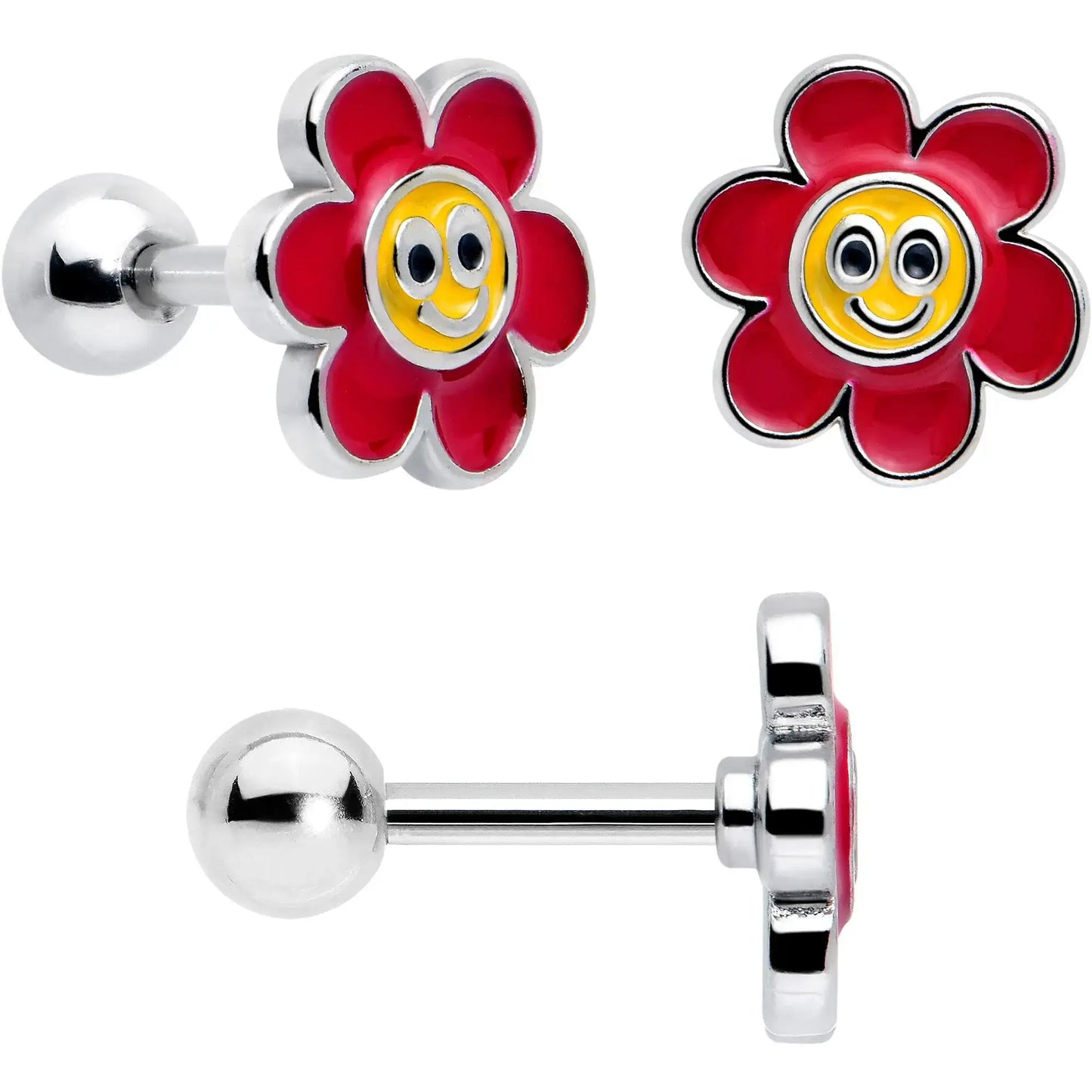 16G 1/4 Ladybug Hippie Flower Cartilage Tragus Earring Set of 3 - BodyCandy - Flyclothing LLC