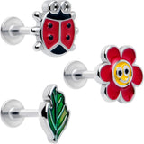 16G 5/16 Ladybug Hippie Flower Labret Monroe Tragus Set of 3 - BodyCandy - Flyclothing LLC