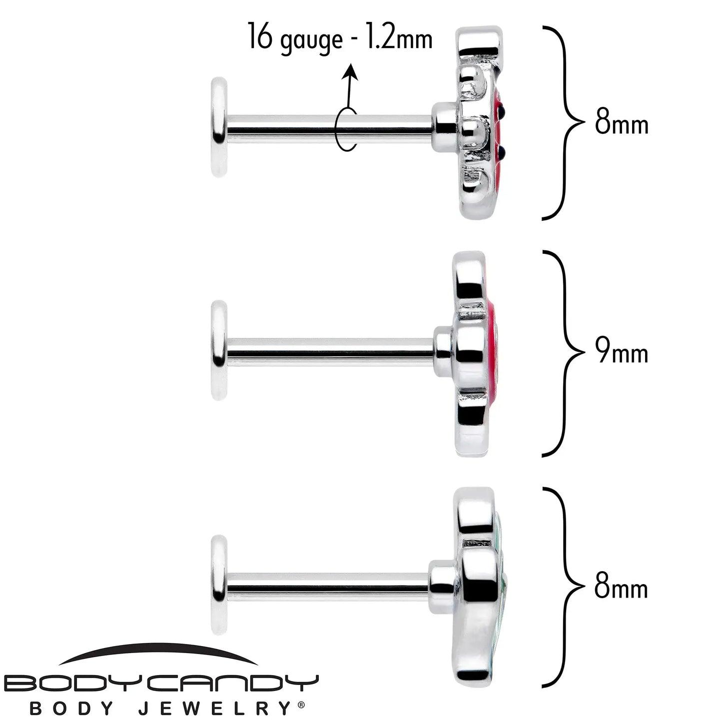16G 5/16 Ladybug Hippie Flower Labret Monroe Tragus Set of 3 - BodyCandy - Flyclothing LLC
