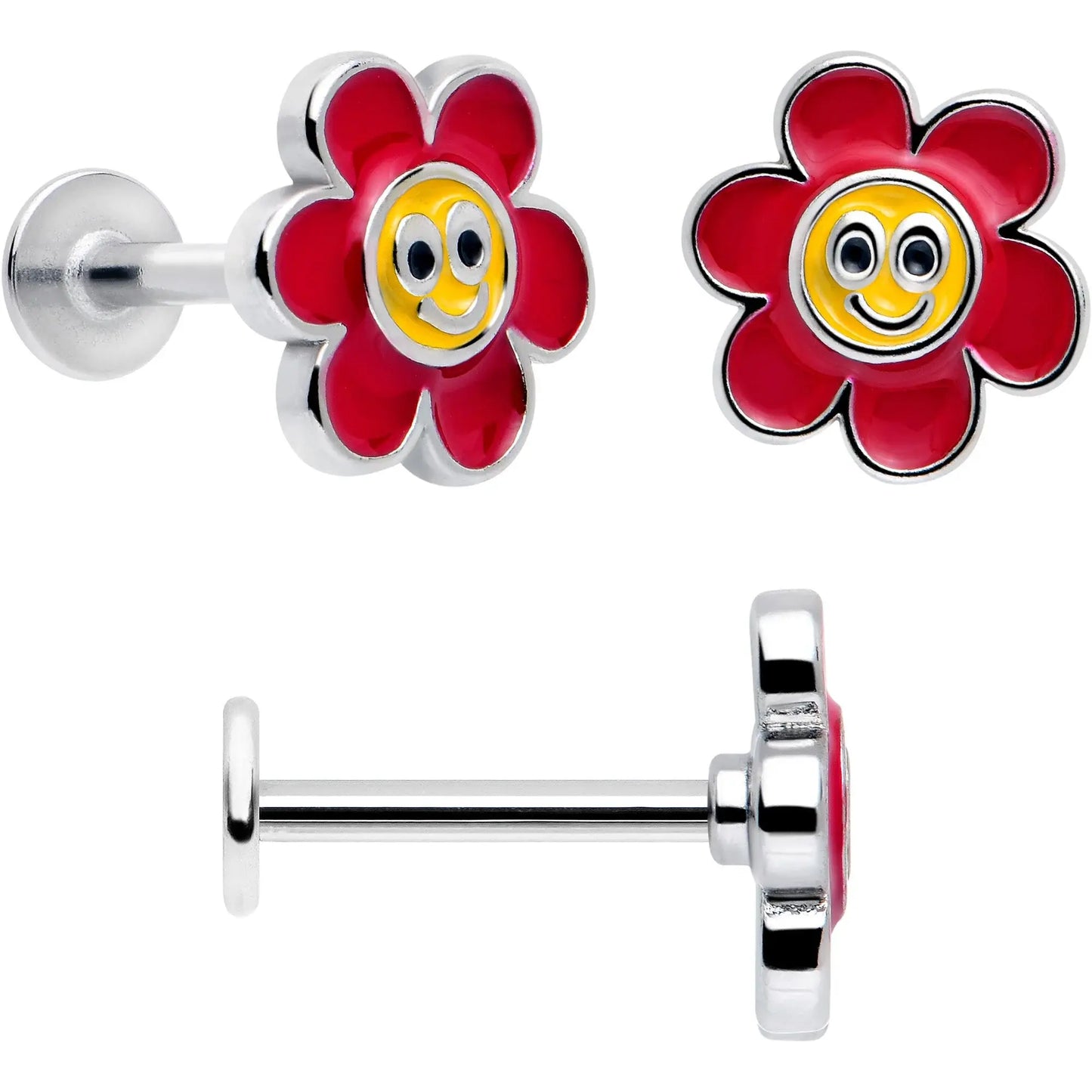 16G 5/16 Ladybug Hippie Flower Labret Monroe Tragus Set of 3 - BodyCandy - Flyclothing LLC
