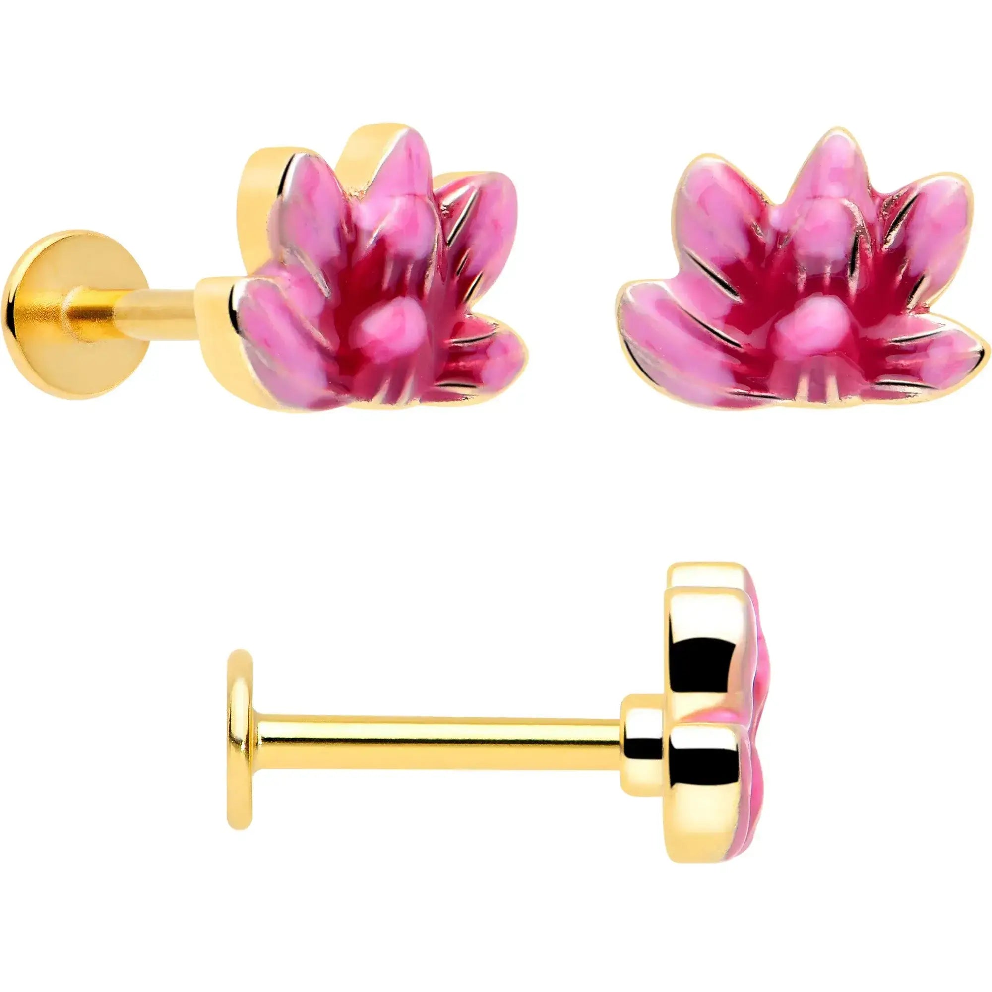16G 5/16 Clear Gem Gold Tone Ladybug Lotus Labret Tragus Set of 3 - BodyCandy - Flyclothing LLC
