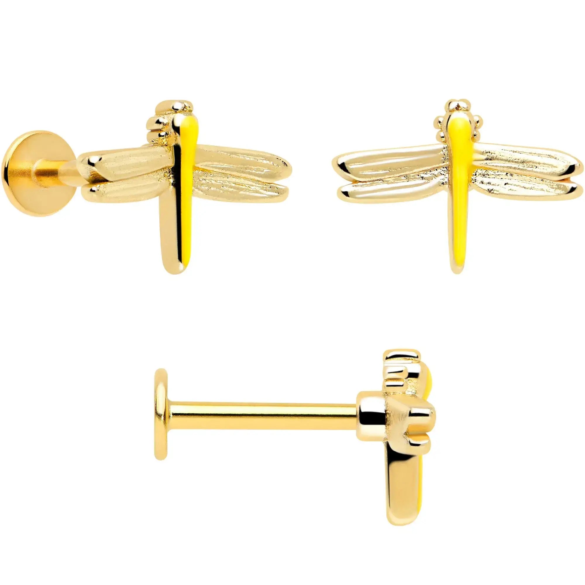 16G 5/16 Clear Gem Gold Tone Ladybug Lotus Labret Tragus Set of 3 - BodyCandy - Flyclothing LLC