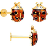 16G 5/16 Clear Gem Gold Tone Ladybug Lotus Labret Tragus Set of 3 - BodyCandy - Flyclothing LLC