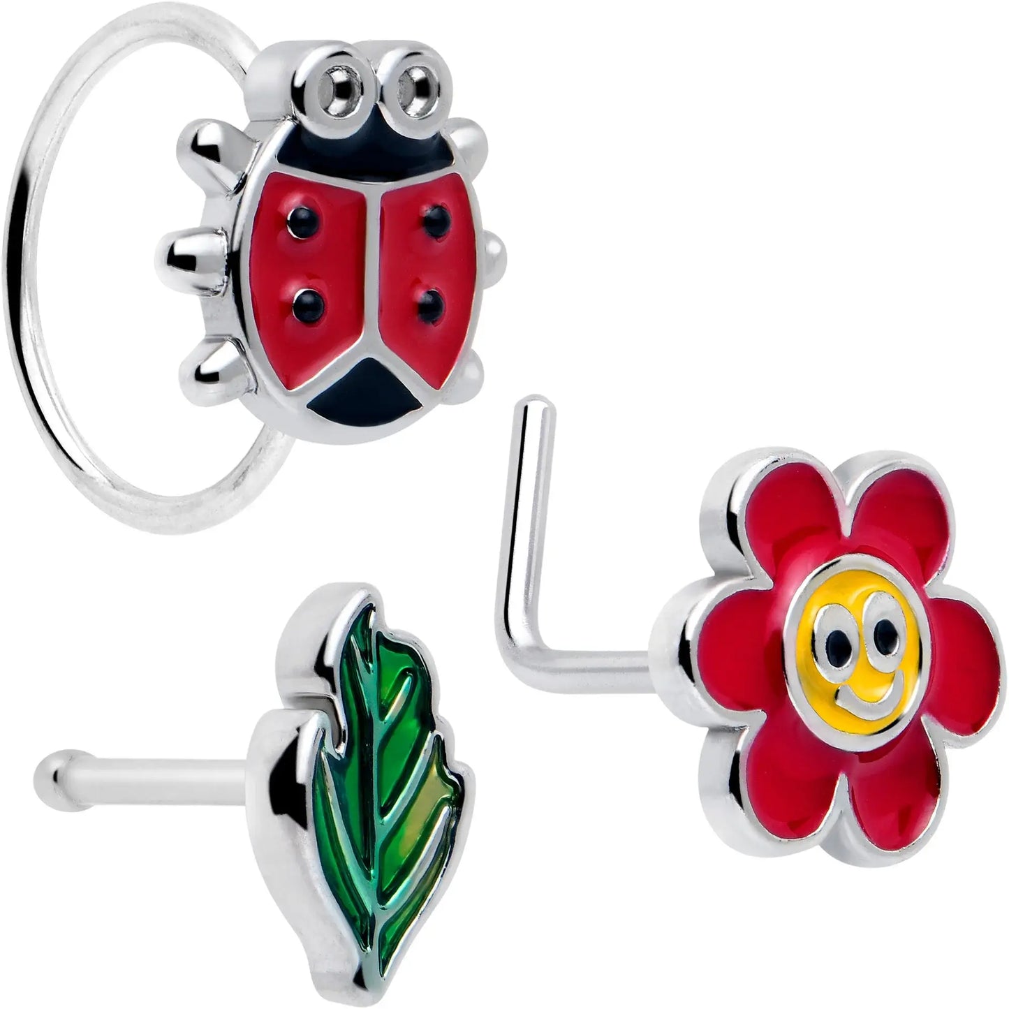 20G Ladybug Hippie Flower Nose Ring Set of 3 - BodyCandy - Flyclothing LLC