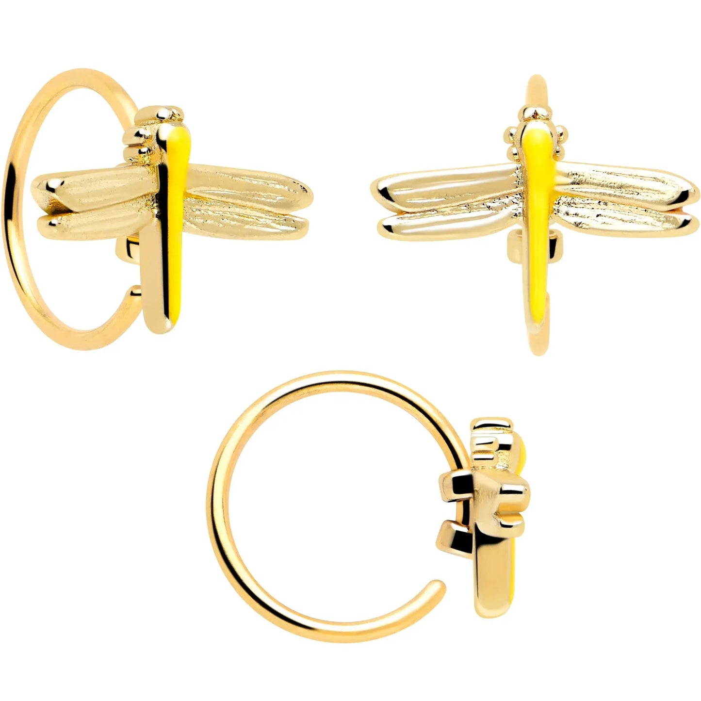 20G Clear Gem Gold Tone Lotus Ladybug L Shape Nose Hoop Set of 3 - BodyCandy - Flyclothing LLC