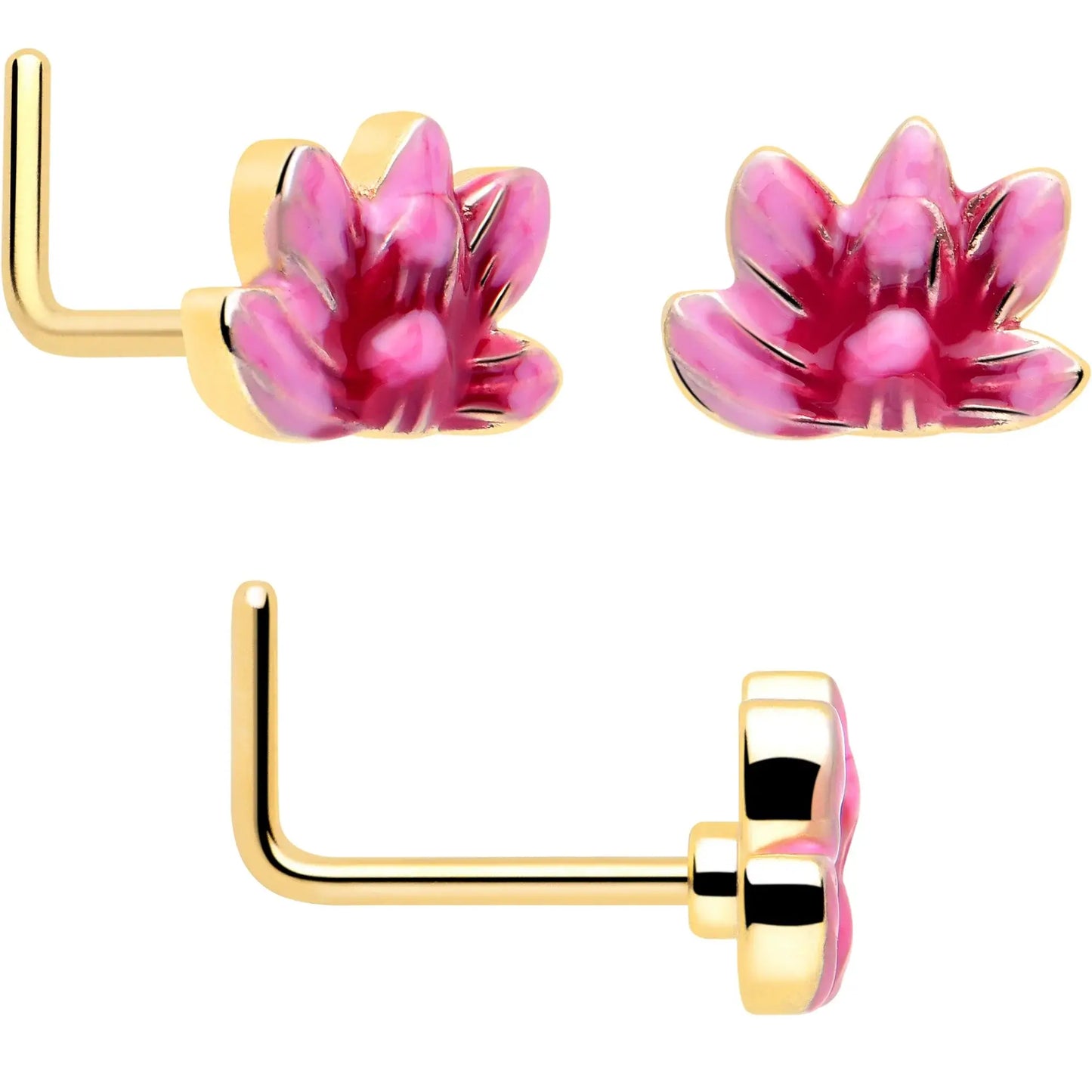 20G Clear Gem Gold Tone Lotus Ladybug L Shape Nose Hoop Set of 3 - BodyCandy - Flyclothing LLC