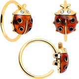 20G Clear Gem Gold Tone Lotus Ladybug L Shape Nose Hoop Set of 3 - BodyCandy - Flyclothing LLC