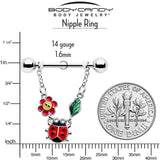 14G 9/16 Ladybug Hippie Flower Chain Dangle Nipple Ring Set - BodyCandy - Flyclothing LLC