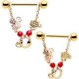 14G 9/16 Gold Tone Mouse Sheep Squirrel Dangle Nipple Ring Set - BodyCandy - Flyclothing LLC