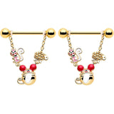 14G 9/16 Gold Tone Mouse Sheep Squirrel Dangle Nipple Ring Set - BodyCandy - Flyclothing LLC