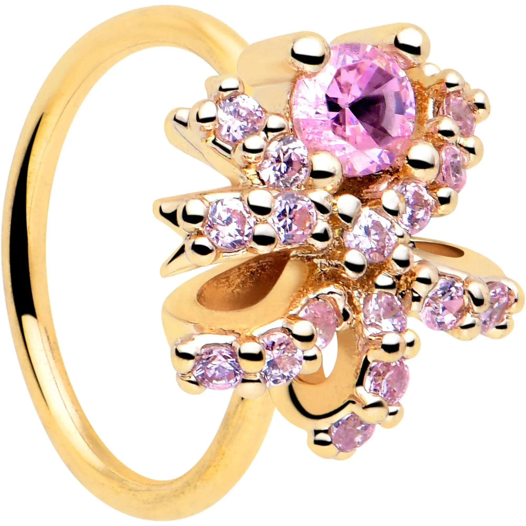 20G 5/16 Pink CZ Gem Gold Tone Abstract Ribbon Nose Hoop - BodyCandy - Flyclothing LLC