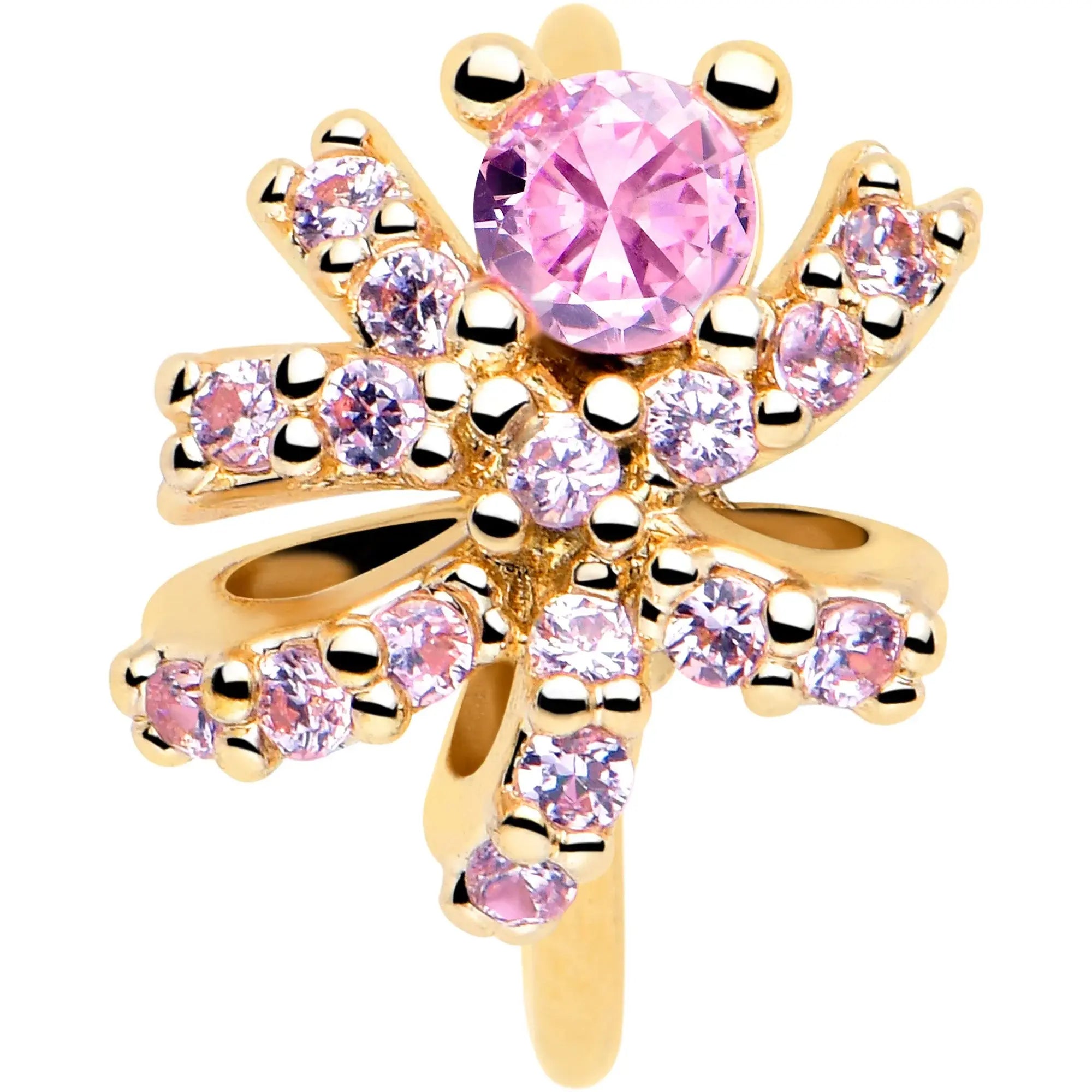 20G 5/16 Pink CZ Gem Gold Tone Abstract Ribbon Nose Hoop - BodyCandy - Flyclothing LLC