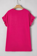 Frill Color Block Crew Neck Loose Fit T Shirt - Trendsi - Flyclothing LLC