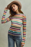 SO ME Mardi Gras Color Stripe Stretch Mesh Top - Trendsi - Flyclothing LLC
