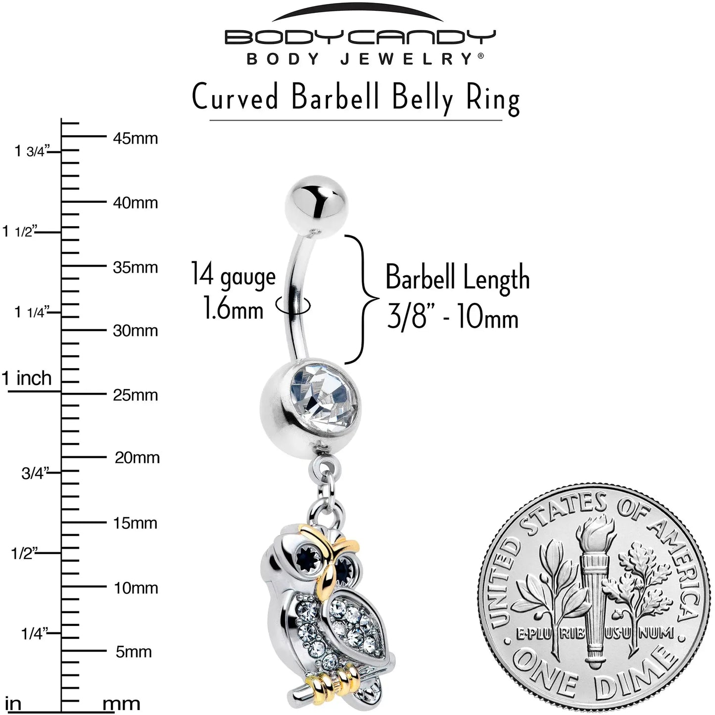 Clear Gem Evening Owl Dangle Belly Ring - BodyCandy - Flyclothing LLC