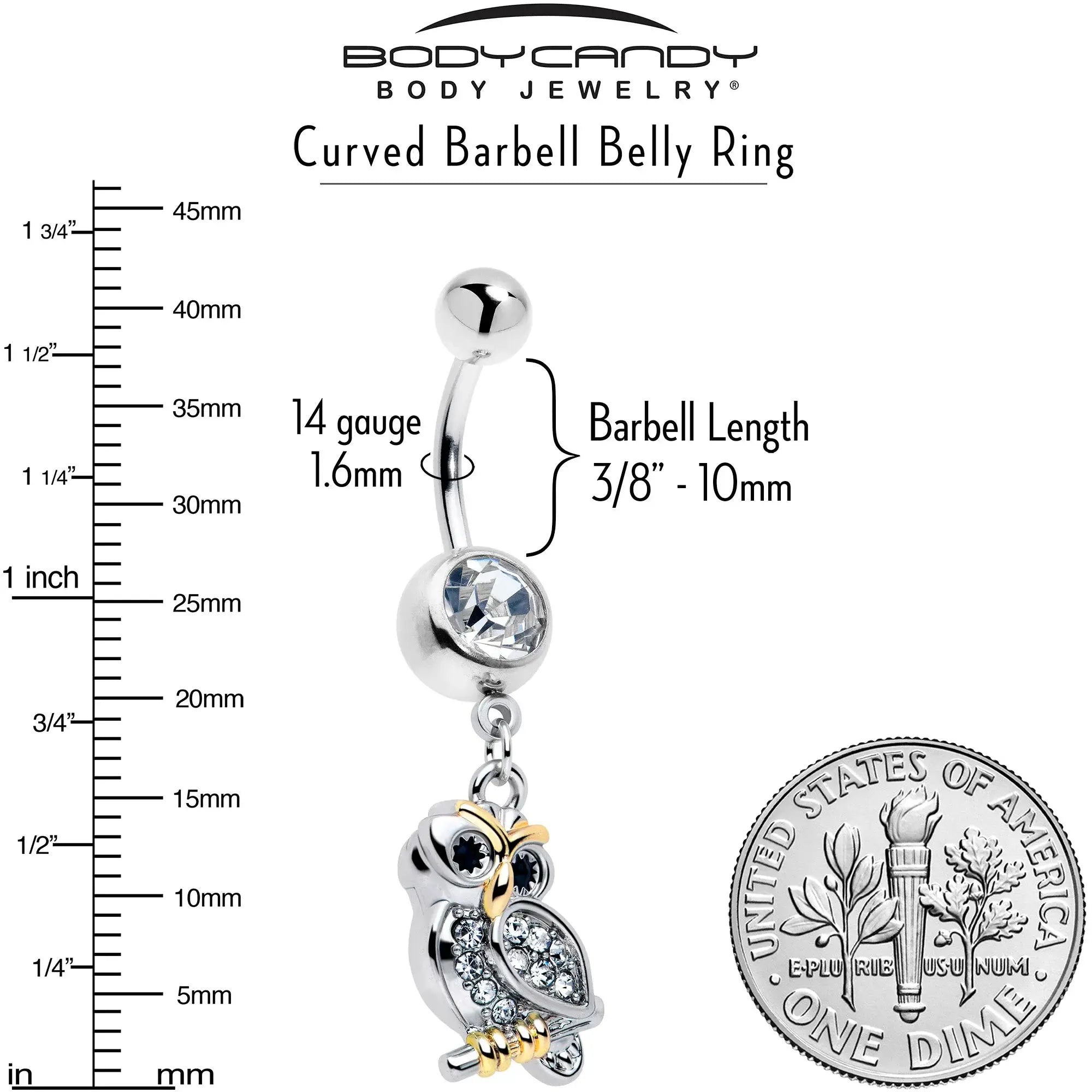 Clear Gem Evening Owl Dangle Belly Ring - BodyCandy - Flyclothing LLC