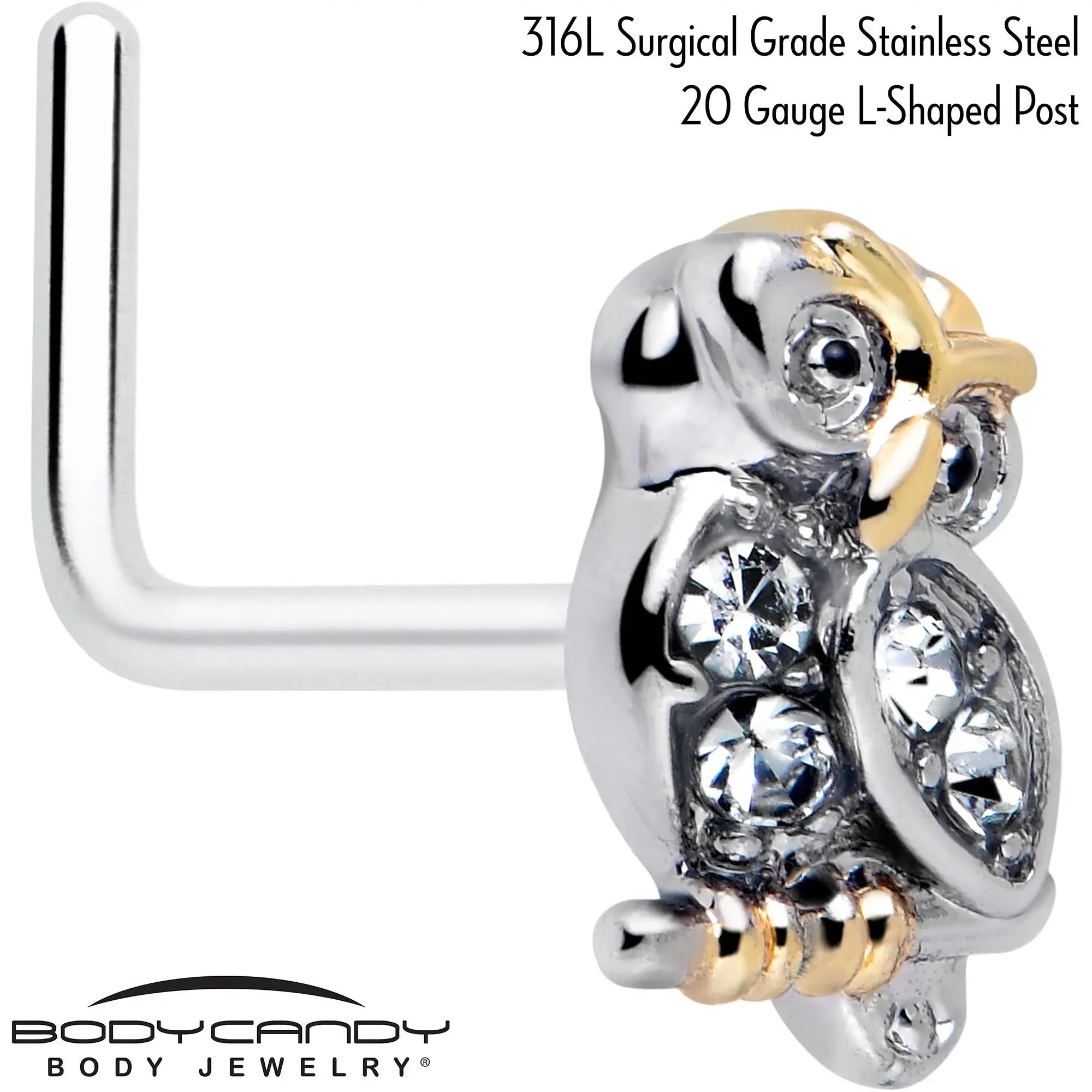 20G 7mm Clear Gem Evening Owl L Shape Nose Ring - BodyCandy - Flyclothing LLC