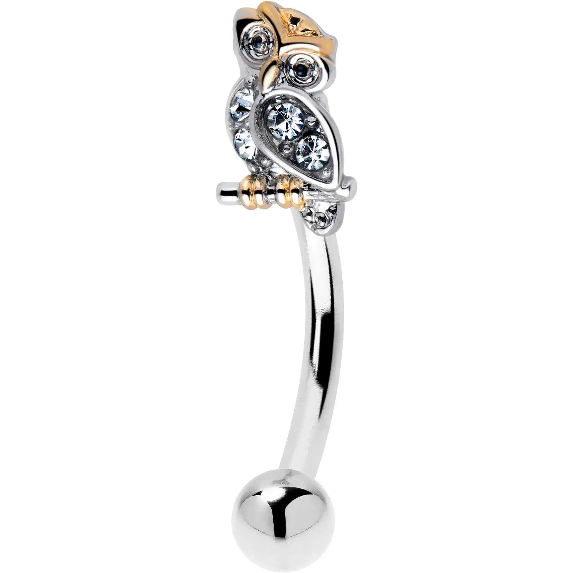 16G 5/16 Clear Gem Evening Owl Curved Eyebrow Ring - BodyCandy - Flyclothing LLC