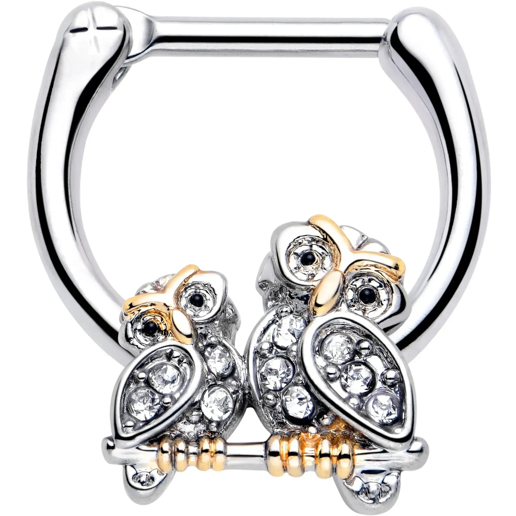 16G 5/16 Clear Gem Evening Owls Cartilage Clicker - BodyCandy - Flyclothing LLC