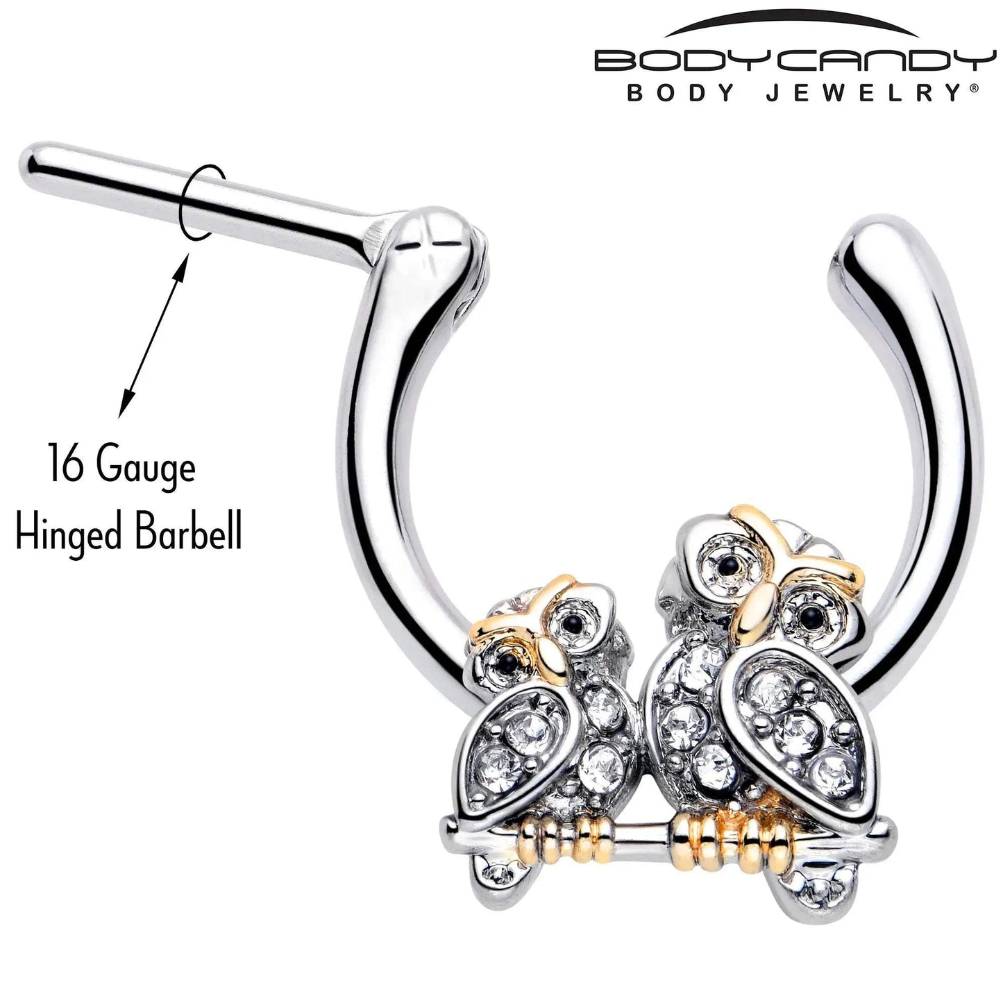 16G 5/16 Clear Gem Evening Owls Cartilage Clicker - BodyCandy - Flyclothing LLC