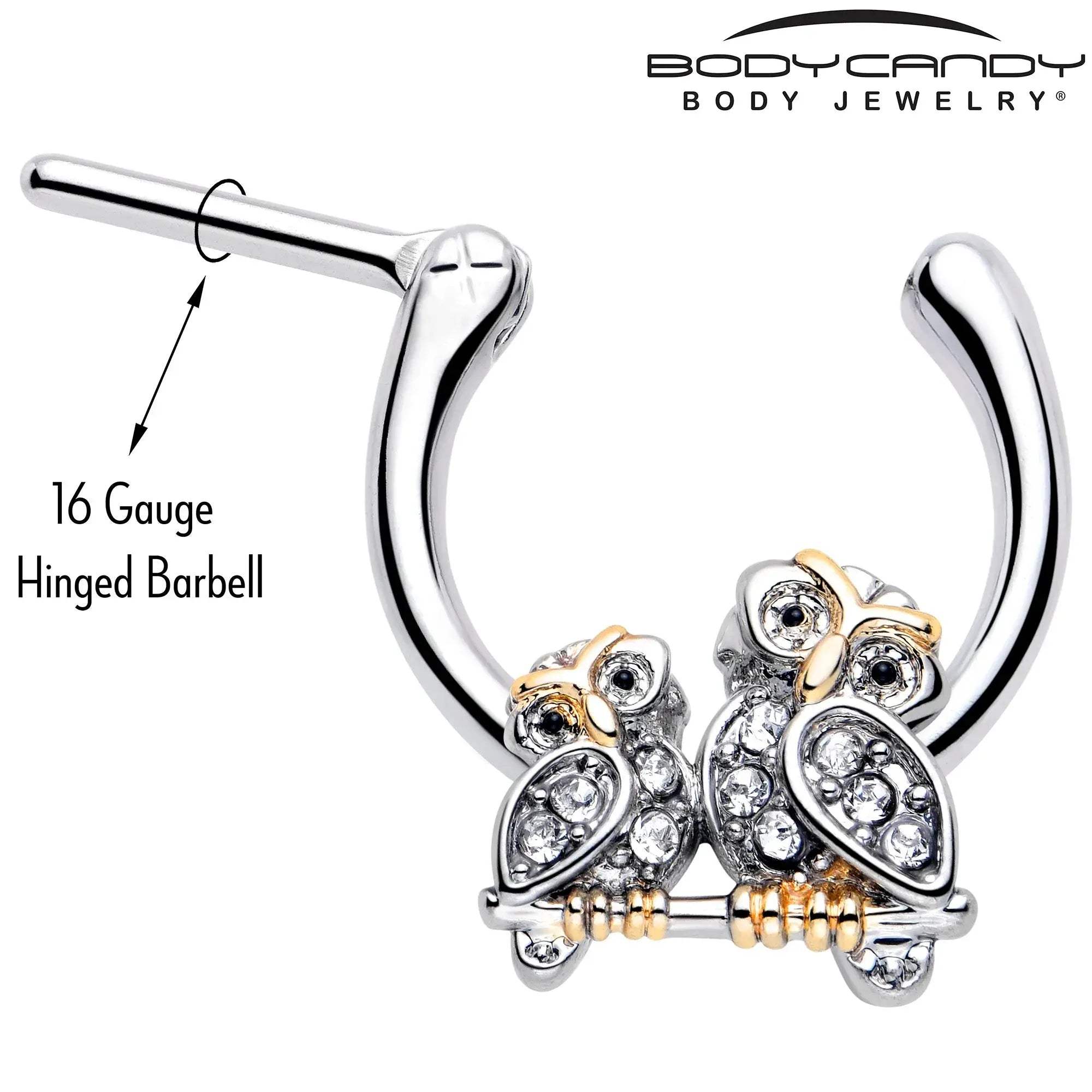 16G 5/16 Clear Gem Evening Owls Cartilage Clicker - BodyCandy - Flyclothing LLC