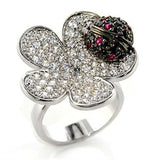 80507 - Rhodium + Ruthenium Brass Ring with AAA Grade CZ  in Multi Color - Alamode