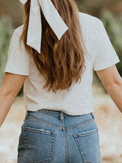 Bow Round Neck Short Sleeve T-Shirt - Trendsi - Flyclothing LLC