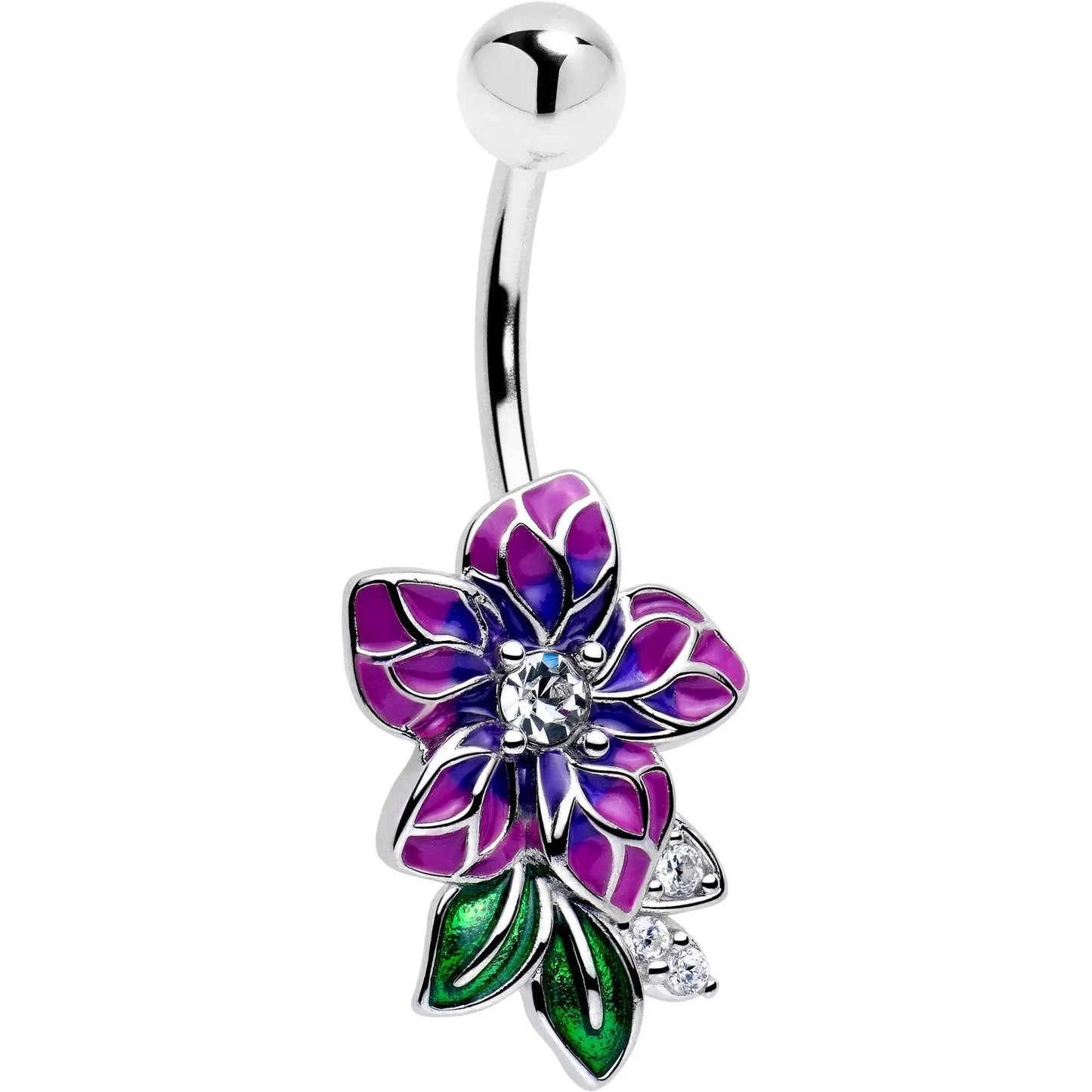 Clear CZ Gem Flower Purple Belly Ring - BodyCandy - Flyclothing LLC