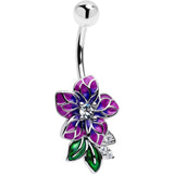 Clear CZ Gem Flower Purple Belly Ring - BodyCandy - Flyclothing LLC