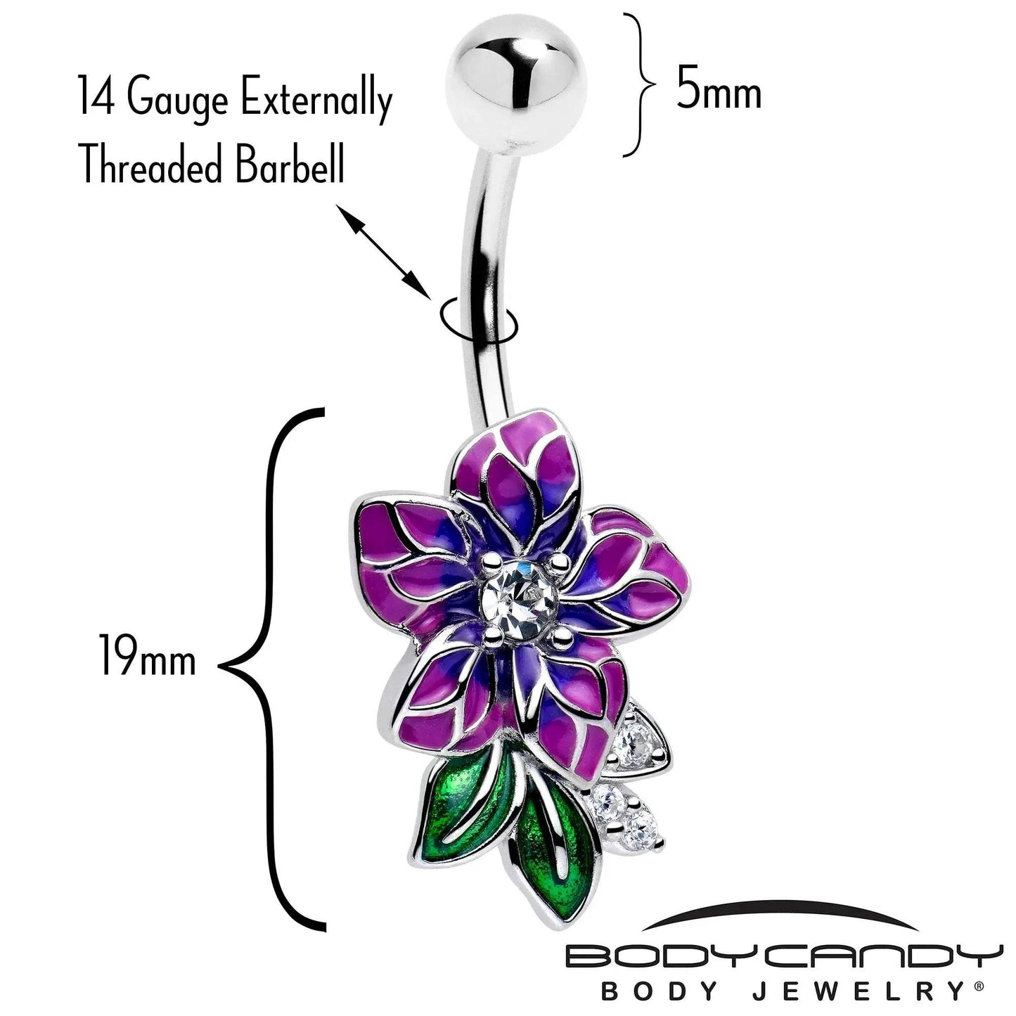 Clear CZ Gem Flower Purple Belly Ring - BodyCandy - Flyclothing LLC