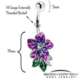 Clear CZ Gem Flower Purple Belly Ring - BodyCandy - Flyclothing LLC
