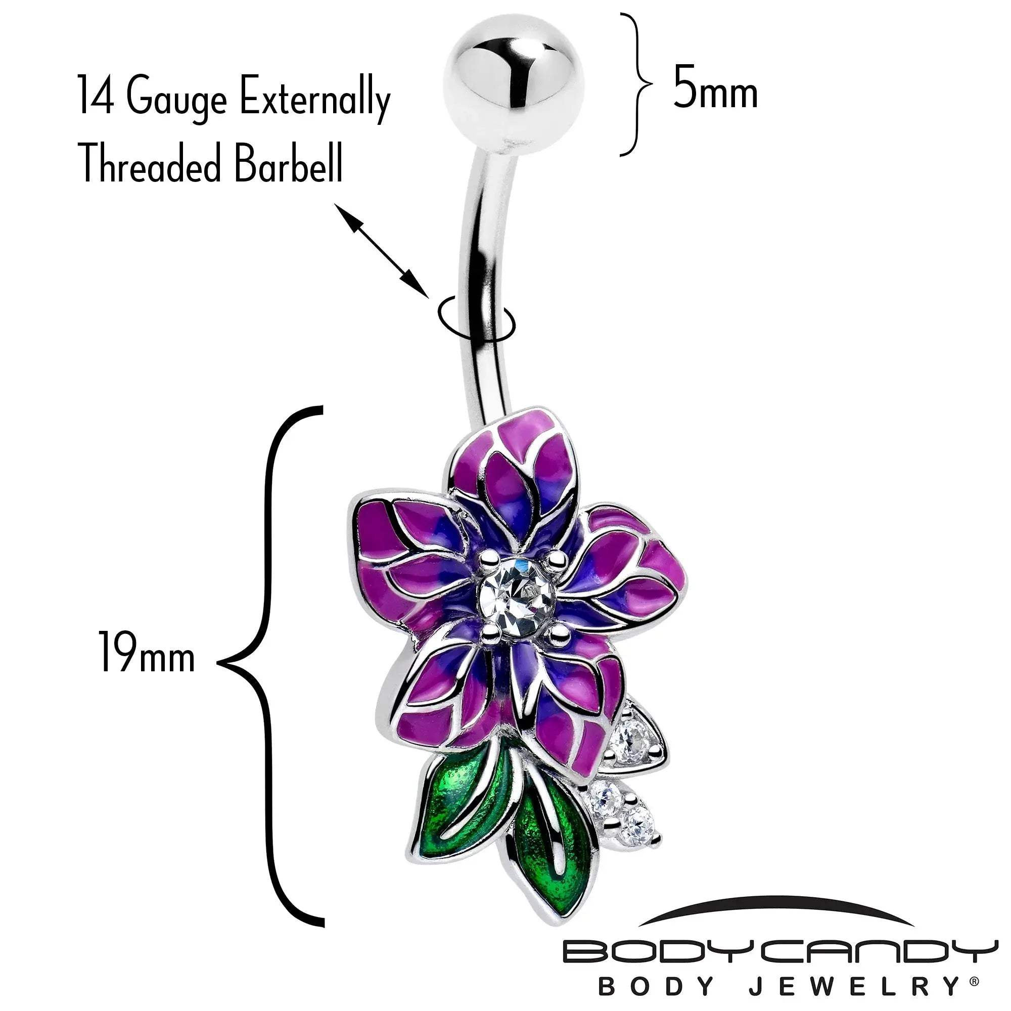 Clear CZ Gem Flower Purple Belly Ring - BodyCandy - Flyclothing LLC
