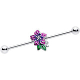 14G Clear CZ Gem Flower Purple Industrial Barbell 38mm - BodyCandy - Flyclothing LLC