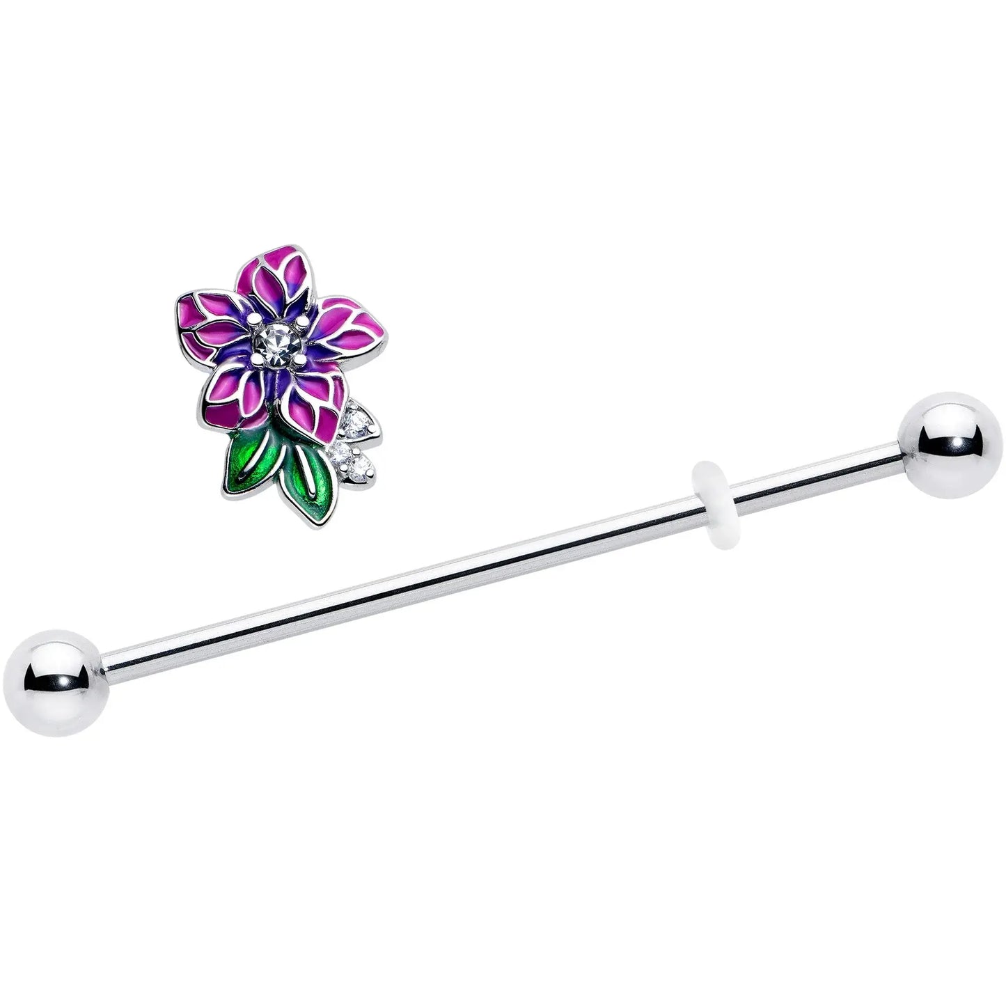 14G Clear CZ Gem Flower Purple Industrial Barbell 38mm - BodyCandy - Flyclothing LLC