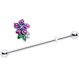 14G Clear CZ Gem Flower Purple Industrial Barbell 38mm - BodyCandy - Flyclothing LLC