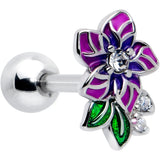 16G 1/4 Clear CZ Gem Flower Purple Cartilage Tragus Earring - BodyCandy - Flyclothing LLC