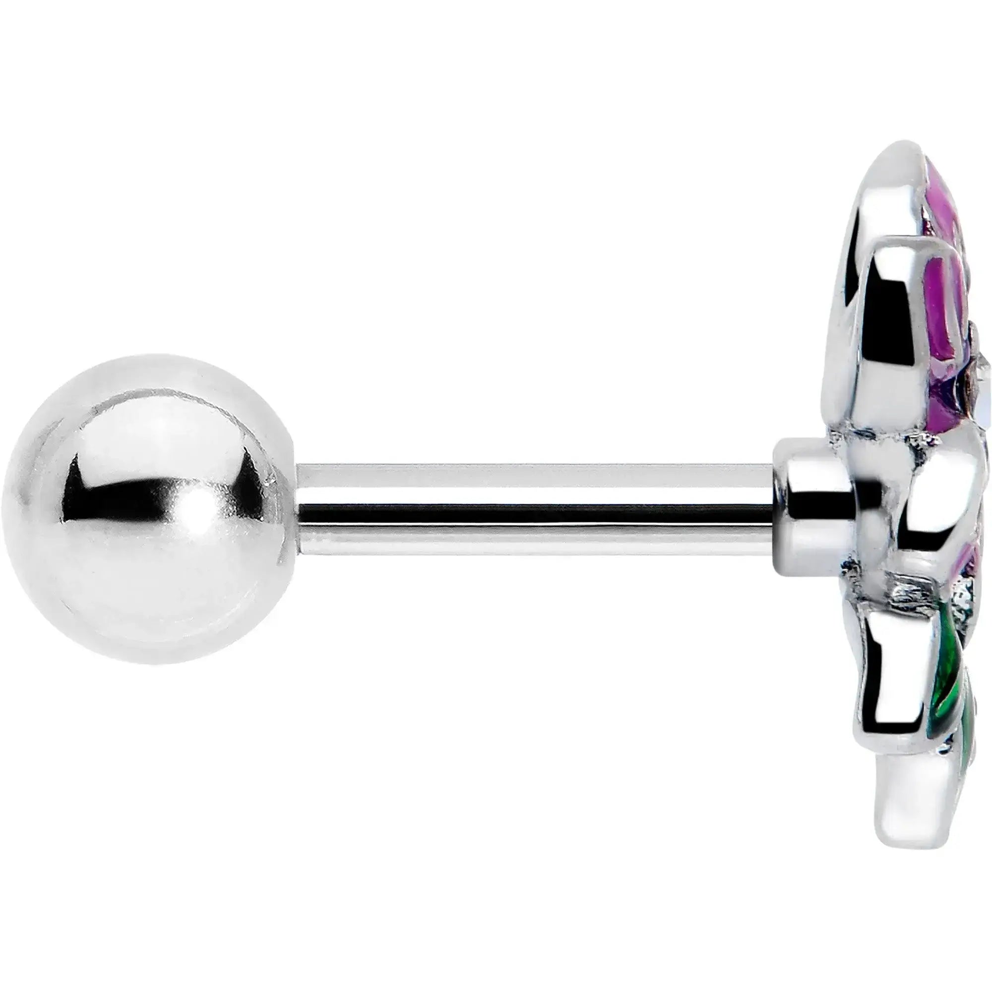 16G 1/4 Clear CZ Gem Flower Purple Cartilage Tragus Earring - BodyCandy - Flyclothing LLC