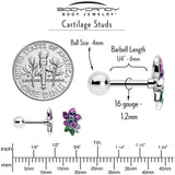 16G 1/4 Clear CZ Gem Flower Purple Cartilage Tragus Earring - BodyCandy - Flyclothing LLC