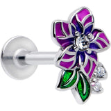 16G 5/16 Clear CZ Gem Flower Purple Flatback Stud - BodyCandy - Flyclothing LLC