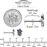 16G 5/16 Clear CZ Gem Flower Purple Flatback Stud - BodyCandy - Flyclothing LLC